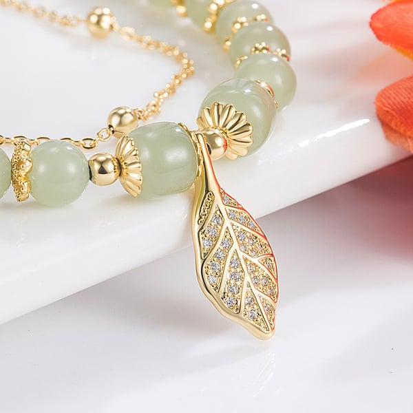 🔥Last Day Promotion - Wotian Jade Lucky Gold Leaf Bangle