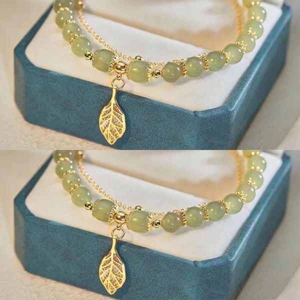 🔥Last Day Promotion - Wotian Jade Lucky Gold Leaf Bangle