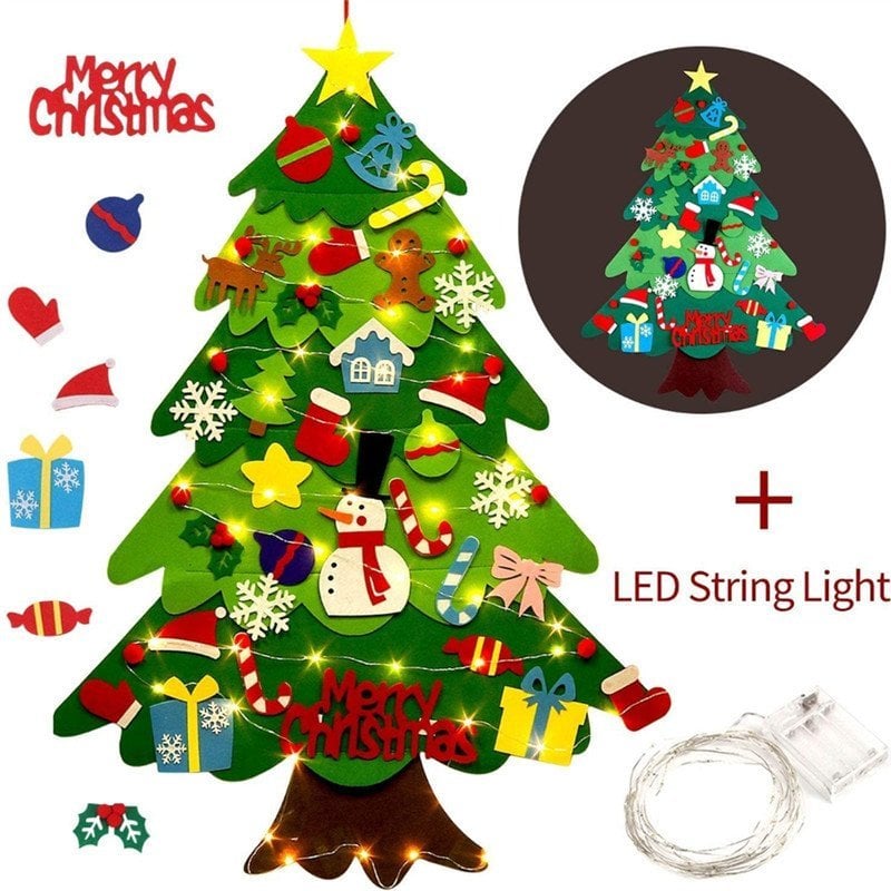 🧒🎄Felt Christmas Tree Set With 32PCS Ornaments Wall Hanging Tree & 50LED String Lights(Buy 2 Free Shipping)