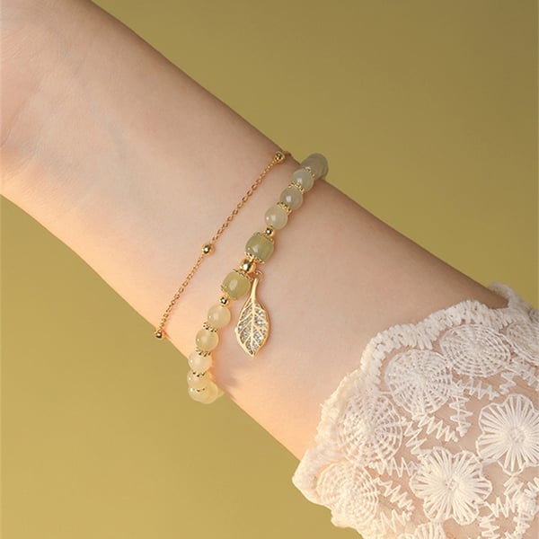 🔥Last Day Promotion - Wotian Jade Lucky Gold Leaf Bangle