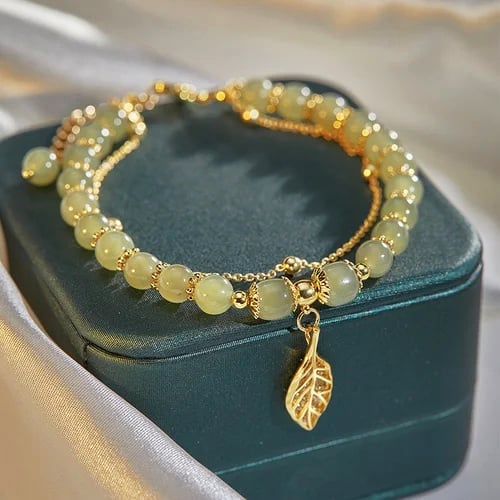 🔥Last Day Promotion - Wotian Jade Lucky Gold Leaf Bangle