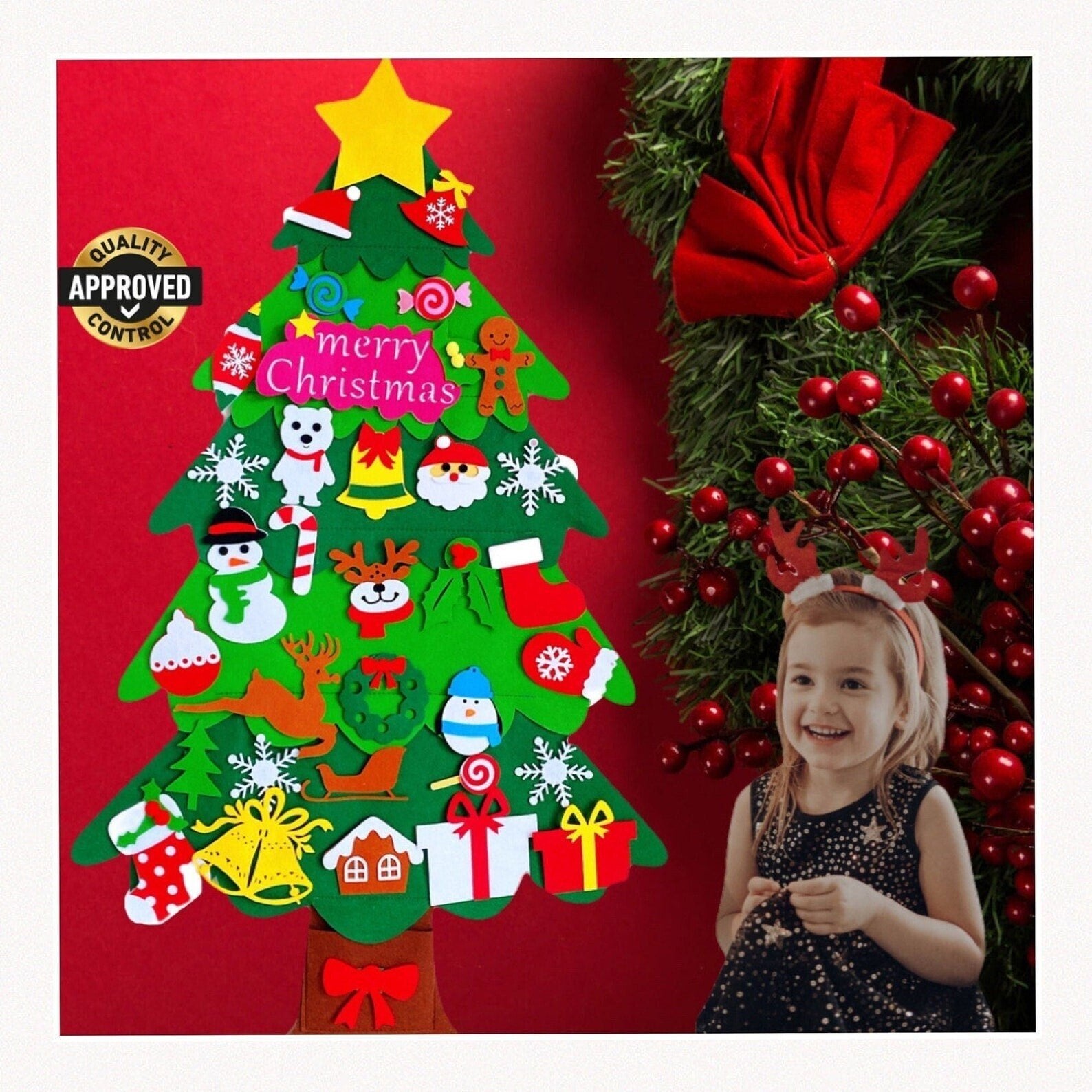 😍Felt Christmas Tree Set with 32PCS Ornaments Wall Hanging Tree