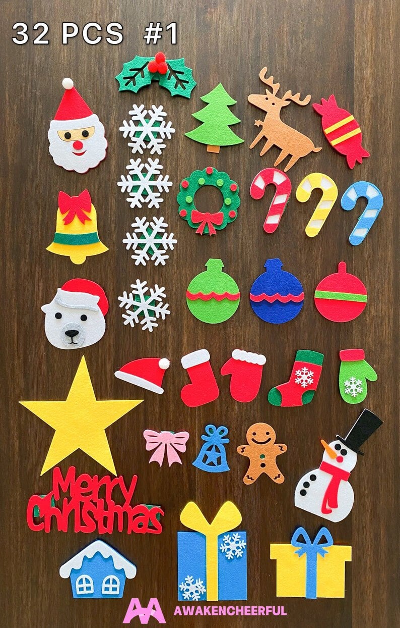 😍Felt Christmas Tree Set with 32PCS Ornaments Wall Hanging Tree