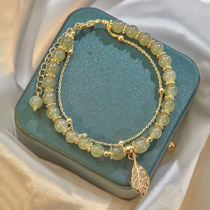 🔥Last Day Promotion - Wotian Jade Lucky Gold Leaf Bangle