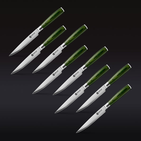 Damascus Steel Steak Knife Set, 8-pc (Green)