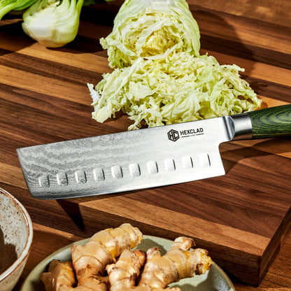 Damascus Steel Nakiri Knife, 6.5" (Green)