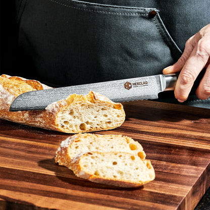 Damascus Steel Serrated Bread Knife, 8" (Green)