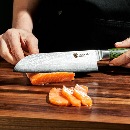 Damascus Steel Santoku Knife, 7" (Green)