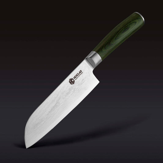 Damascus Steel Santoku Knife, 7" (Green)