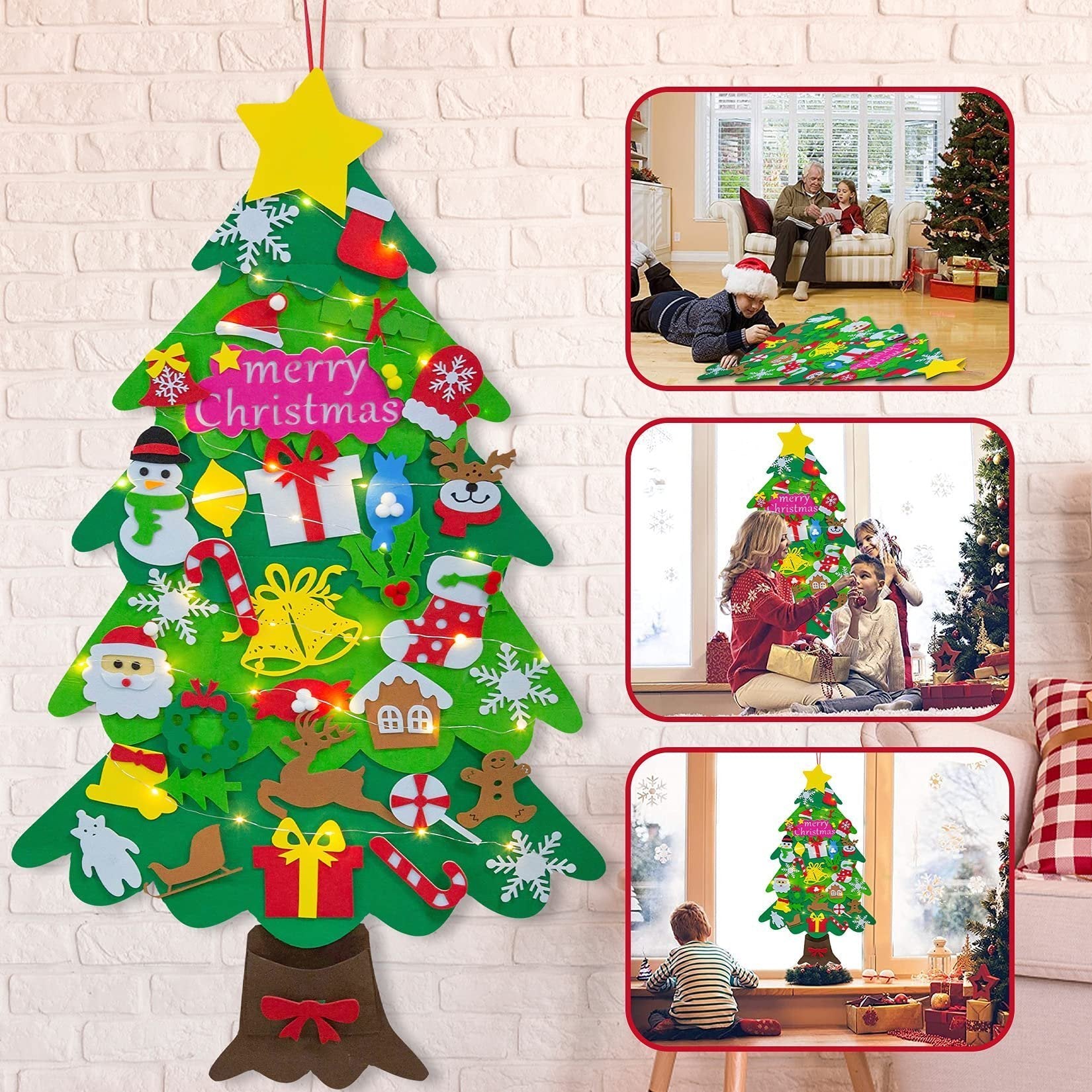 🧒🎄Felt Christmas Tree Set With 32PCS Ornaments Wall Hanging Tree & 50LED String Lights(Buy 2 Free Shipping)