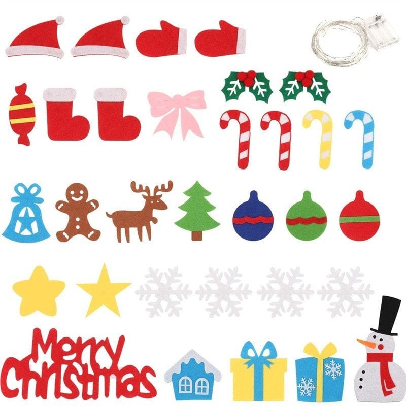 🧒🎄Felt Christmas Tree Set With 32PCS Ornaments Wall Hanging Tree & 50LED String Lights(Buy 2 Free Shipping)