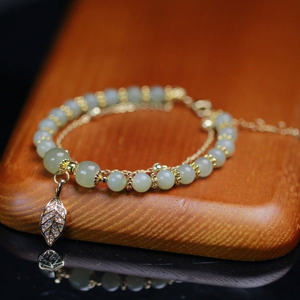 🔥Last Day Promotion - Wotian Jade Lucky Gold Leaf Bangle
